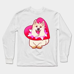 YOUR VALENTINE IS HERE (SHIBA SAMOYED) HEART PRESENT SHIRT Long Sleeve T-Shirt